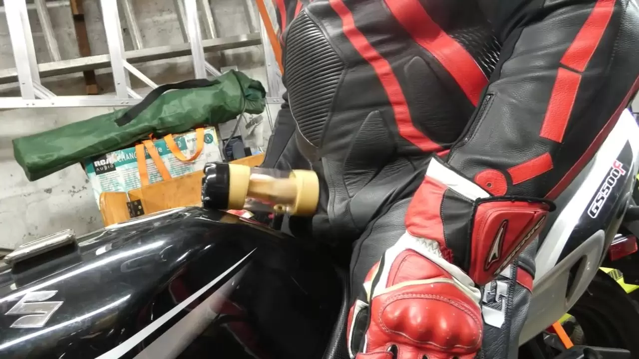 Leather Biker Milked on his Motorcycle watch online