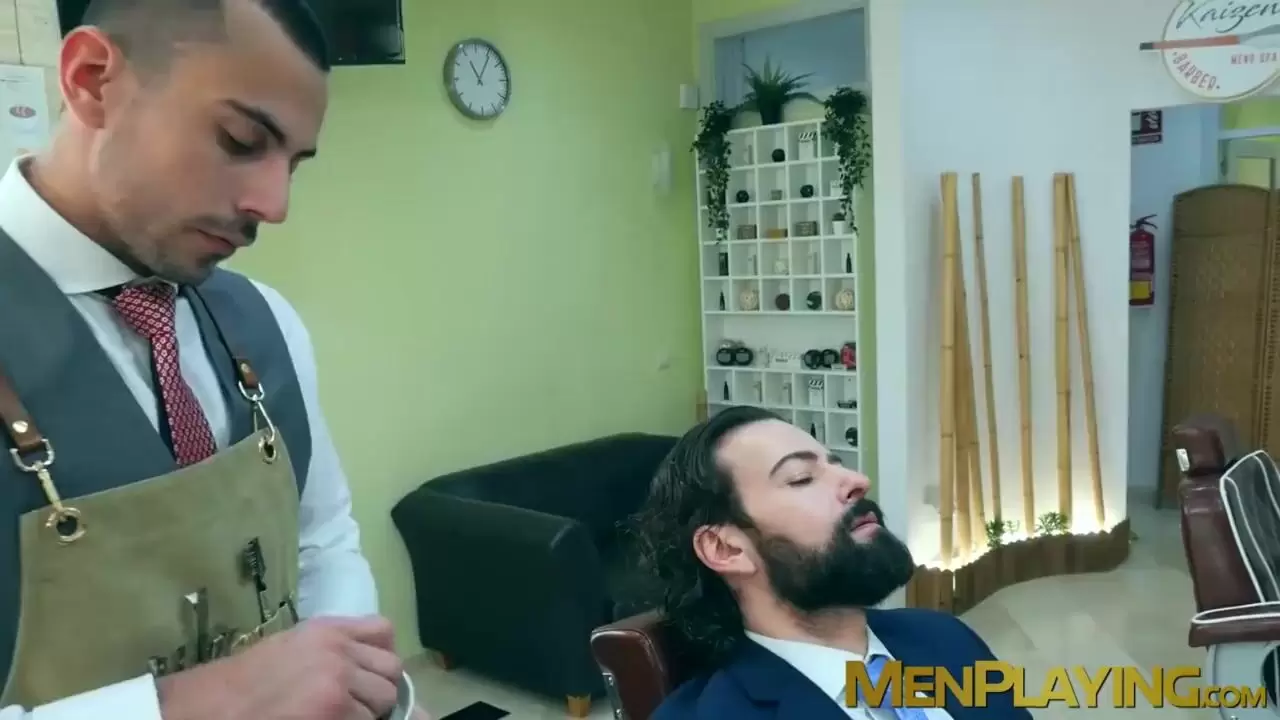 Bearded businessman Miguel Angel bareback barber banging watch online