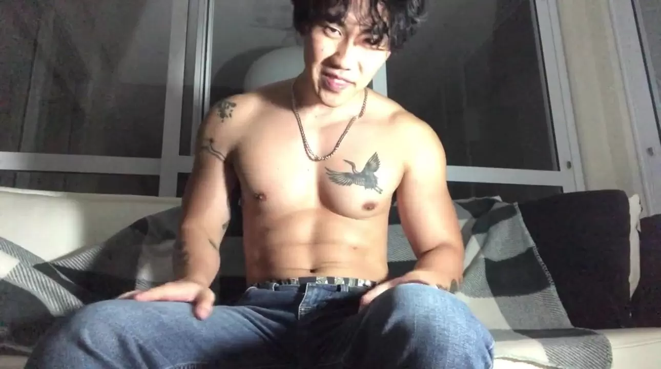 Asian boy massaging muscles and jerking off watch online