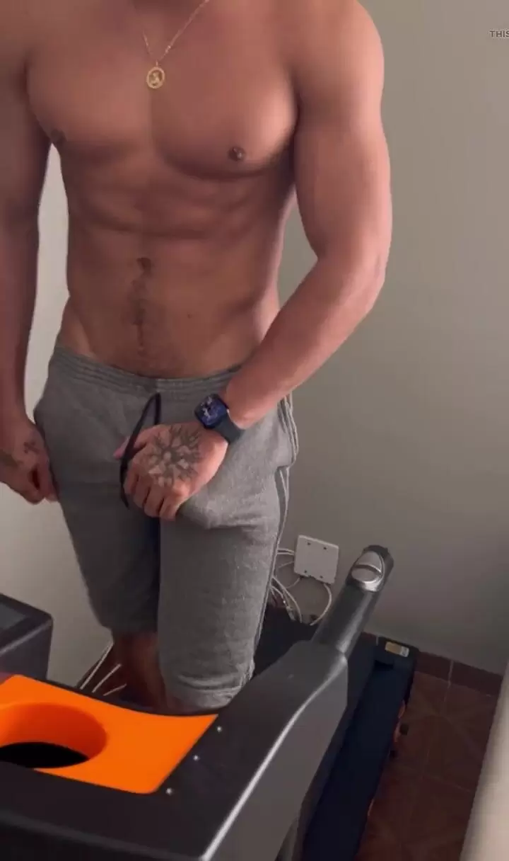 Walking with a hard dick naked on the treadmill watch online